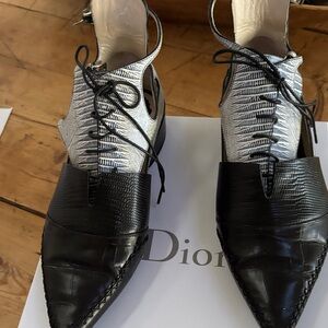Dior Black and White Lace-Up Boots